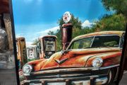 Large retro car picture in frame