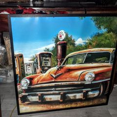 Large retro car picture in frame