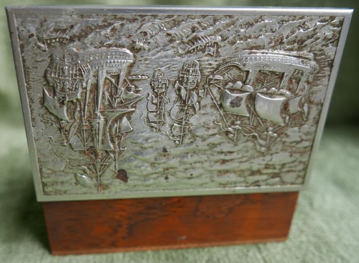 Vintage Wooden Cigarette Box with ship galleons decoration