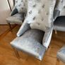 x6 Luxury Plush Silvery Grey Crushed Velvet Dining Chairs with Knocker and Chrome Legs Image 8