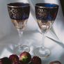 A pair of Italian  Crystal Royal Blue Gold Wine  Glasses Image 2