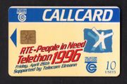 1996 Ireland 10 unit RTE-People in Need Telethon charity event aired by RTE (Gemplus GEM1) Call Card Used. Telecom Eireann card number 1127