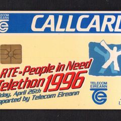1996 Ireland 10 unit RTE-People in Need Telethon charity event aired by RTE (Gemplus GEM1) Call Card Used. Telecom Eireann card number 1127