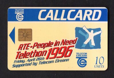 1996 Ireland 10 unit RTE-People in Need Telethon charity event aired by RTE (Gemplus GEM1) Call Card Used. Telecom Eireann card number 1127