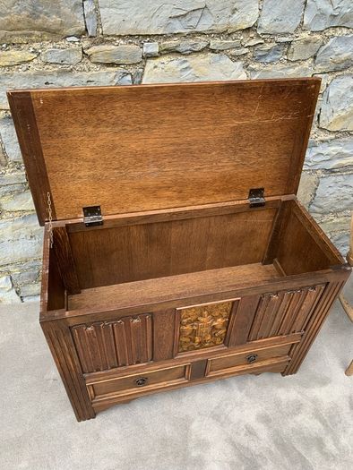 Antique Oak Blanket Box With Drawers.