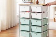 Rolling Cart with Drawers, Double Row 10 Drawer Storage Organizer, Mobile Utility Cart, Wood Top, Steel Frame