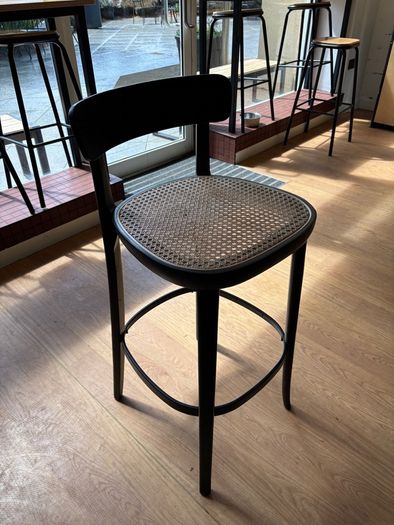 Thonet-Style Bar Stool, Black Wood Frame