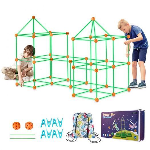 140-Piece Kids Fort Building Kit Glow in the Dark STEM Toy