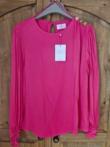 Savida Pink Satin Top with gold buttons Size M.