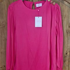 Savida Pink Satin Top with gold buttons Size M.
