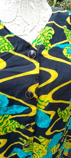 vintage 70s 80s navy yellow print Short sleeve dress