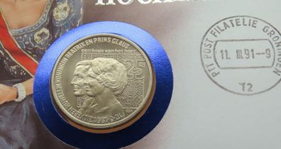 Silver wedding Dutch Royals 25th anniversary ECU coin & stamps cover 1991