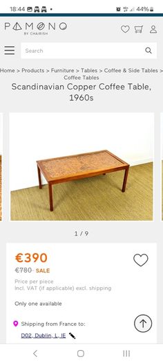 Stunning and Unique/Rare Mid Century Modern Wooden Coffee Table with Smoked Glass and Acid-Etched Copper Inlay and Slatted Magazine Shelf