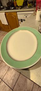 Vintage Art Deco Shelley Platter bon chianaVery Large Green Bands16.5 x13 inches Large