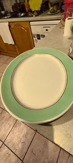 Vintage Art Deco Shelley Platter bon chianaVery Large Green Bands16.5 x13 inches Large