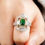 Vintage Art Deco Style Emerald Stone Crystal Silver Ring Image 6