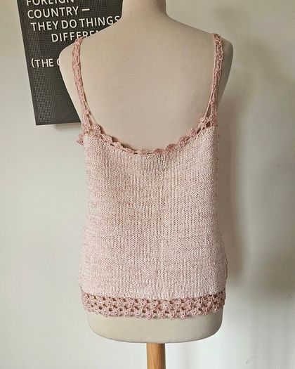 Vintage 1990s Y2K Claire Kennedy knit lace camisole vest top romantic pink M L summer