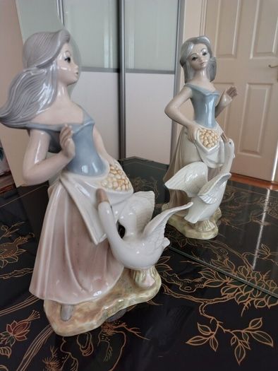 Large Vintage Girl with Goose Figurine by Tengra