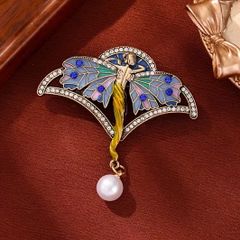 Art Nouveau Style Lady Wings Fairy Pearl Brooch