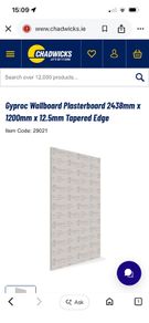 Gyproc Wallboard Plasterboard 2438mm x 1200mm x 12.5mm Tapered Edge
