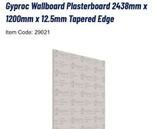 Gyproc Wallboard Plasterboard 2438mm x 1200mm x 12.5mm Tapered Edge