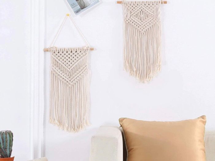 2pcs Macrame Wall Hanging Handmade Woven Tapestry, Boho Wall Decor Art Home Decoration (25cm W x 42cm L)