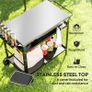 BBQ Trolley with Stainless Steel Top Adjustable Shelf, Outdoor Kitchen BBQ Station with Hooks Seasoning Tray Towel Rack, Pizza Oven Table Movable Outdoor Grill Dining Cart with Cover, Black Image 7