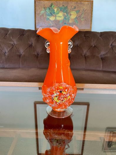 Vintage Orange Studio Glass Statement Vase