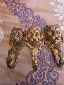 Set of 3 Lion Head Brass Antique Coat hooks, Wall hook,