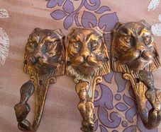 Set of 3 Lion Head Brass Antique Coat hooks, Wall hook,