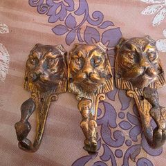 Set of 3 Lion Head Brass Antique Coat hooks, Wall hook,