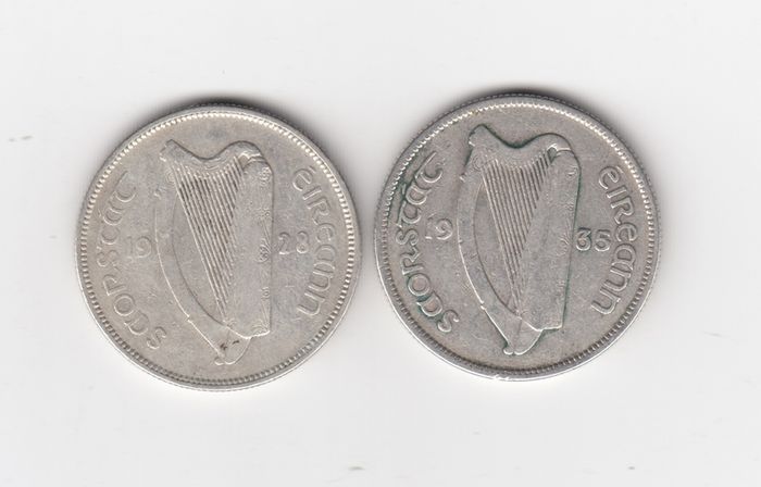 Ireland, 2 x Florins,1928,&1935, 2/-, Saorstat Eireann, 75% Silver Coins, coins seem to be cleaned (No: 468)