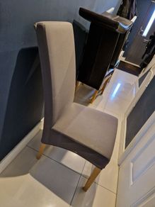 6 leather chairs with grey washable covers