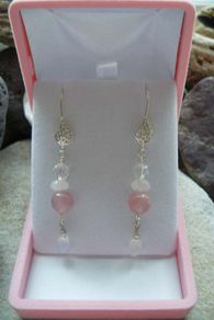Sterling silver,Rose Quartz,Moonstone earrings,New,Gift