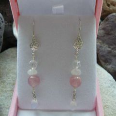 Sterling silver,Rose Quartz,Moonstone earrings,New,Gift