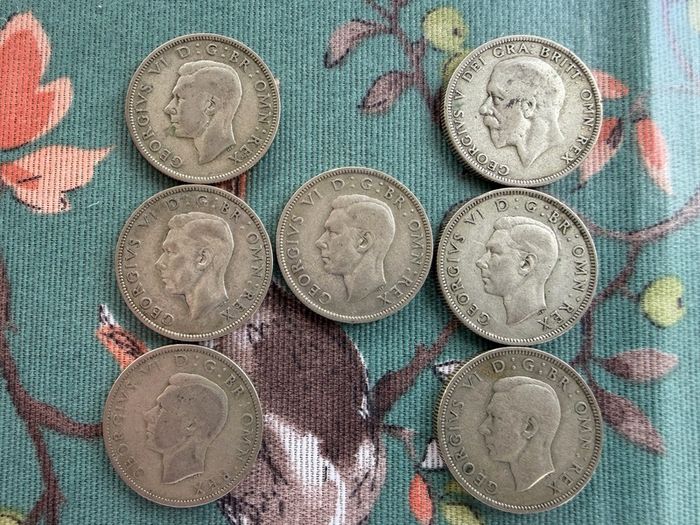 7 50% Two Shilling Coins GB