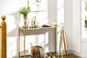 Modern Console Table, Tempered Glass Top Sofa Table with Steel Frame Adjustable Feet for Living Room, Hallway, Black