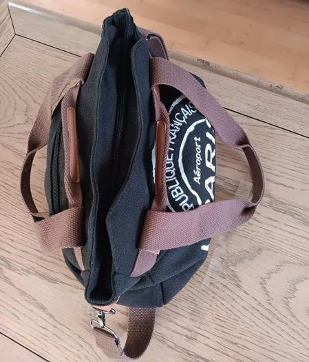 Canvas Black-and-Brown Crossbody Bag