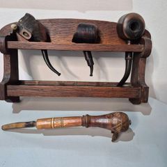 Vintage Estate Pipe Collection with Solid Wood Display Rack