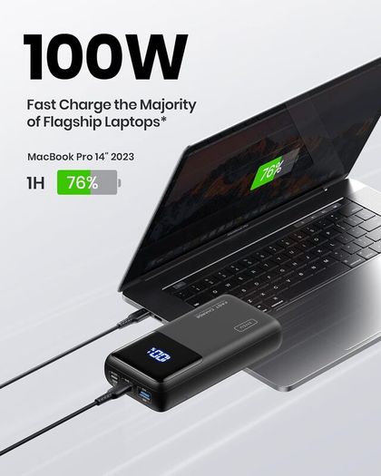 100W Power Bank Fast Charging 25000mAh USB C Input & Output for Laptops and Phones Battery Pack, 3-Port Powerbank for Laptop Tablet iPhone 15 14 13 12 Pro Max Samsung S22 etc