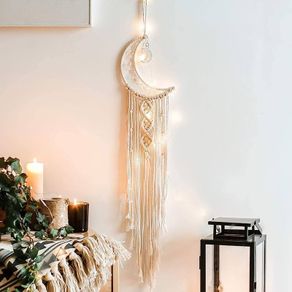 Handmade Moon Dream Catcher Woven Cotton Half Circle Moon Dreamcatcher Macrame Wall Art Home Decoration Wedding Decoration Ornaments Craft