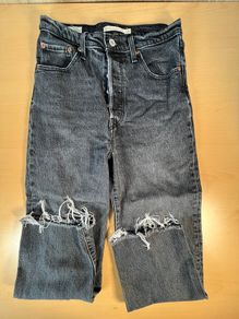 Levis Premium Ribcage Straight Ankle Womens Jeans W28 L25 Black Denim Button Fly