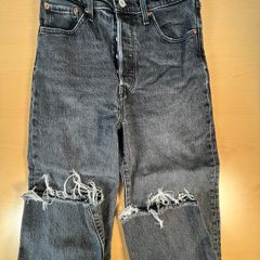 Levis Premium Ribcage Straight Ankle Womens Jeans W28 L25 Black Denim Button Fly