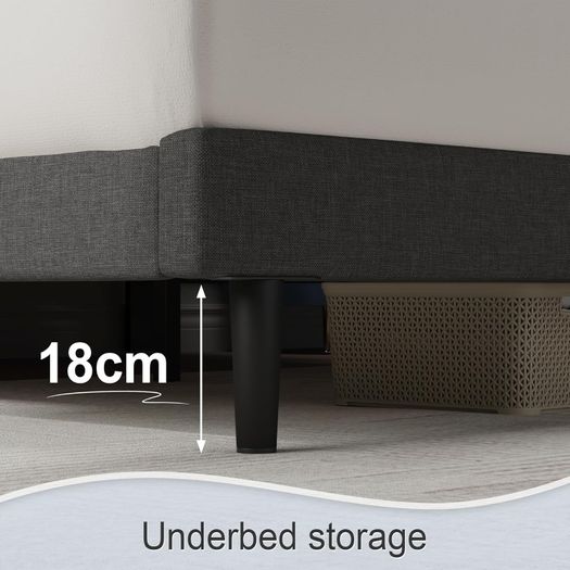 Double Bed Frame, Dark Grey, Upholstered Wooden Slat Bed Frame with Headboard, Easy Assembly, Underbed Storage, No Box Spring Needed