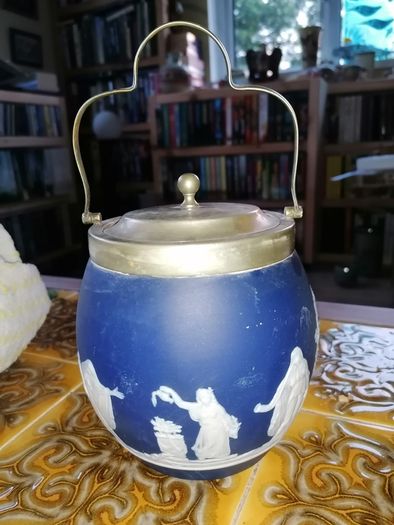 2 Jasperware biscuit /sweet barrels