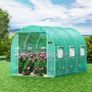 Walk-in polytunnel Greenhouse, 12 x 7 x 7 ft Portable Plant Hot House w/ Galvanized Steel Hoops, 1 Top Beams, 2 Diagonal Poles, 2 Zippered Doors & 6 Roll-up Windows, Green Image 3