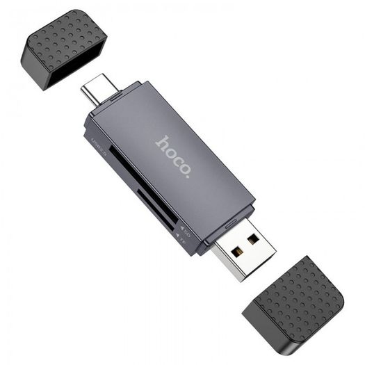 Hoco HB45 USB/Type-C 2.0 High-Speed Card Reader Metal Gray