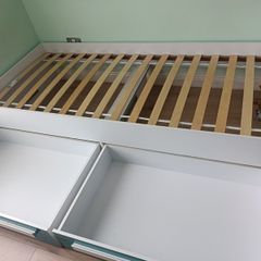 Single Bed with Blue Storage Drawers 200x90 cm