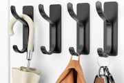 10-Pack Self Adhesive Hooks for Hanging: Heavy Duty Stick On (Hold 6KG), Sticky Hook for Wall, Door, Kitchen, Bathroom - Ideal for Coat, Towel, Clothes, Keys, Purse - Stainless Metal, Black