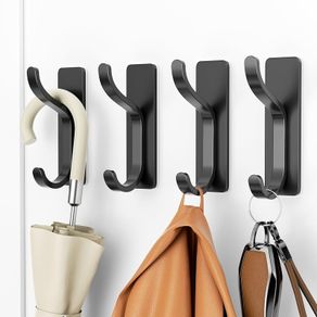 10-Pack Self Adhesive Hooks for Hanging: Heavy Duty Stick On (Hold 6KG), Sticky Hook for Wall, Door, Kitchen, Bathroom - Ideal for Coat, Towel, Clothes, Keys, Purse - Stainless Metal, Black